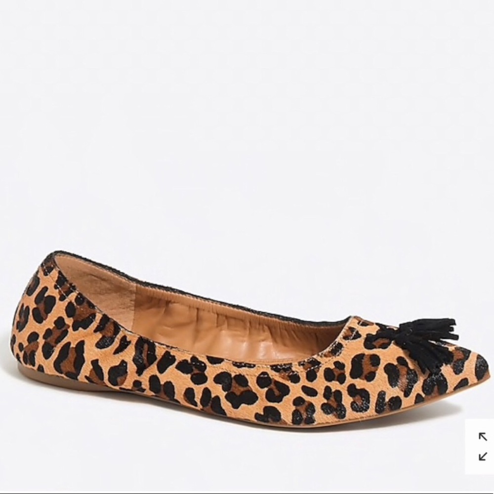 calf hair leopard tassel flats